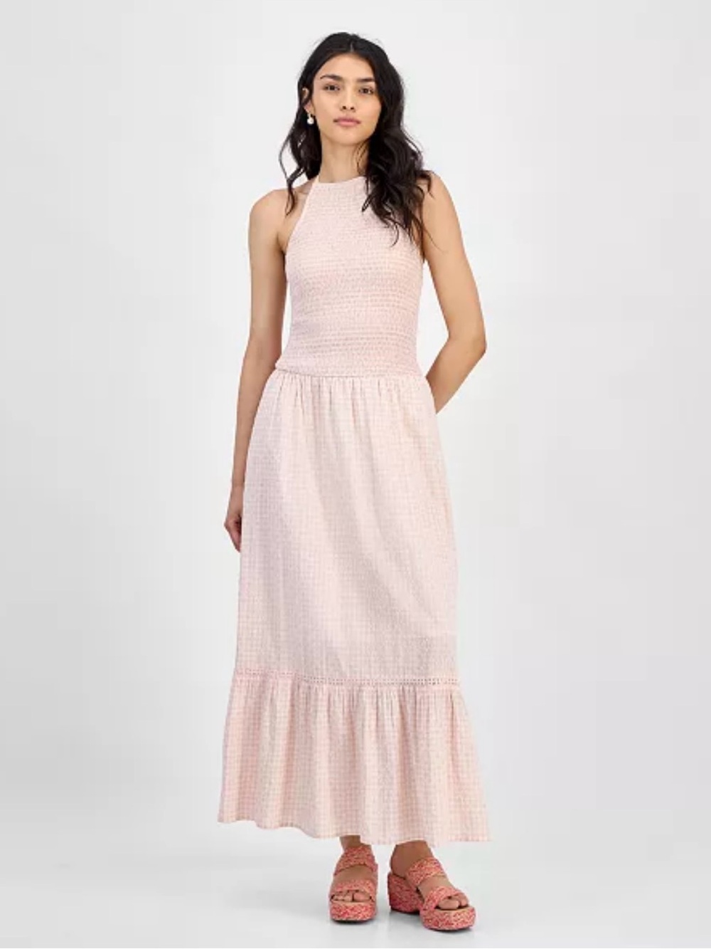 NWT And Now This Dress Gingham Maxi Dress in Pink & White Size Small